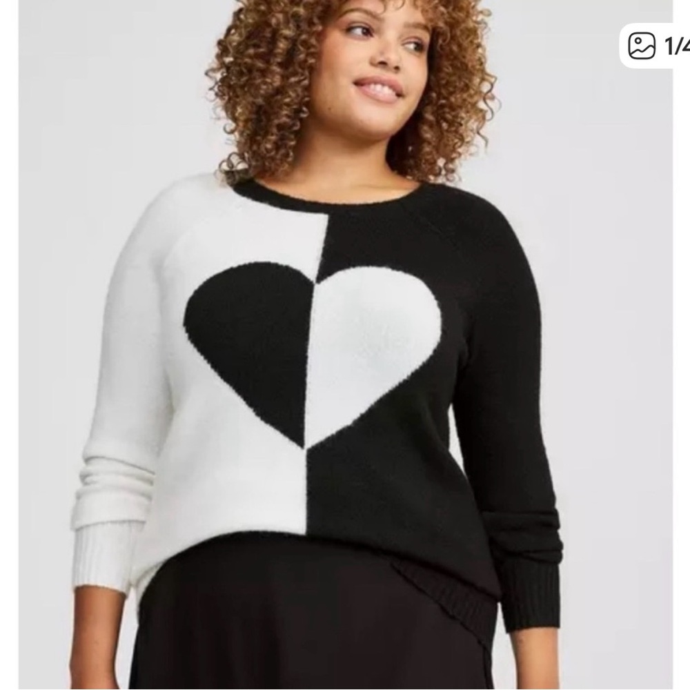 torrid Black & White Heart Colorblock Crewneck Sweater